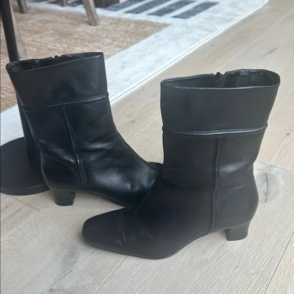 ANTONIO MELANI Black Leather Mid-Calf Heeled Boots - Picture 3 of 8